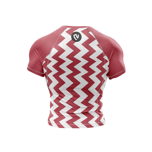 ZIGZAG LINE DESIGN BURGUNDY COLOR SHORT SLEEVES COMPRESSION RASHGUARD UNISEX - Image 2