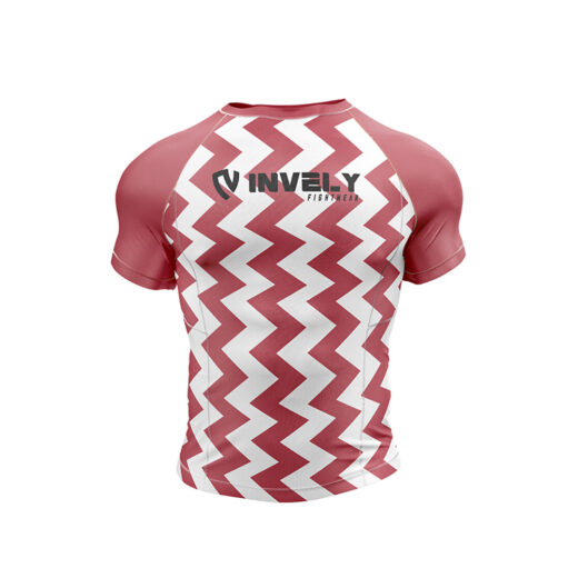 ZIGZAG LINE DESIGN BURGUNDY COLOR SHORT SLEEVES COMPRESSION RASHGUARD UNISEX