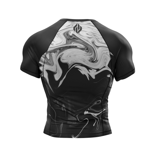 Abstract Black And White Design Pattern Short Sleeves Compression Rashguards - Image 2
